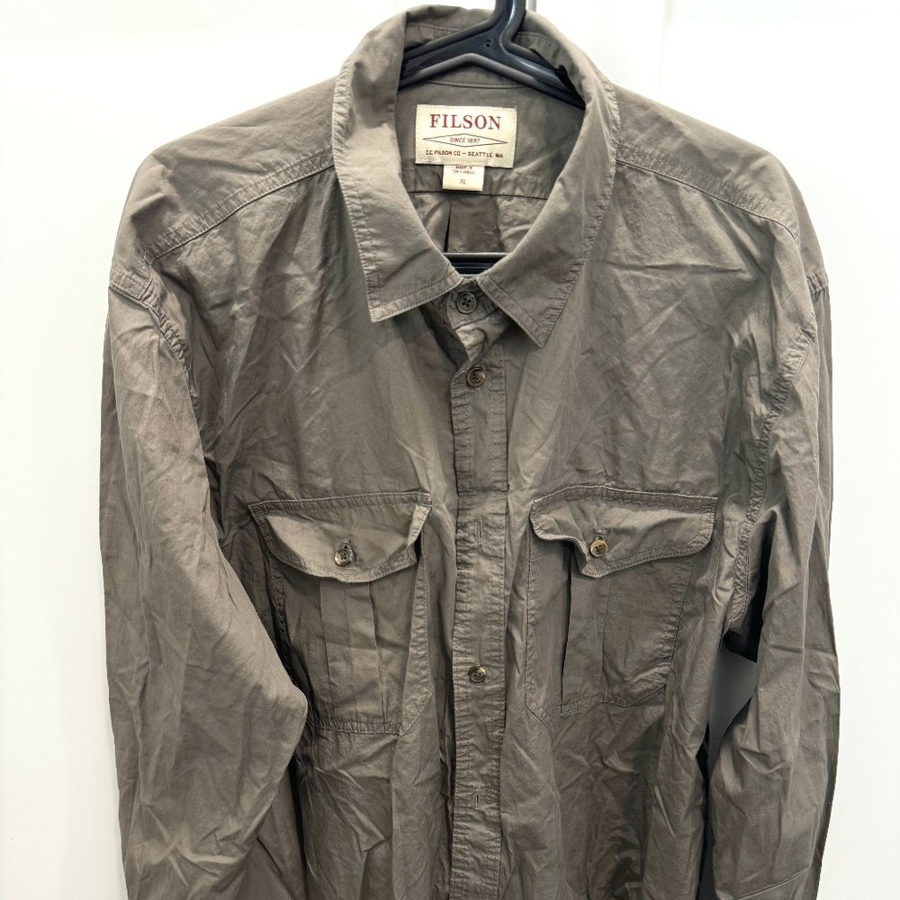 CC Filson Co Cotton Shirt X-Large Solid Gray Button-up Long Sleeve Pockets